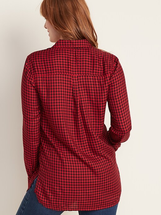 Image number 2 showing, Plaid Drapey Flannel Tunic Shirt for Women