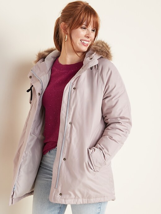 Hooded Faux Fur Trim Parka for Women
