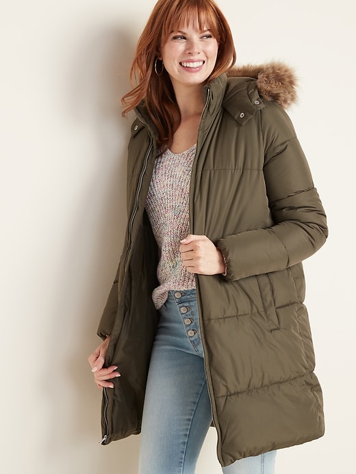 Hooded Frost Free Long Line Puffer Jacket for Women