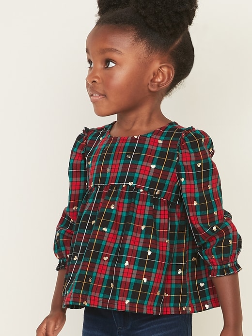 View large product image 1 of 4. Ruffle-Trim Plaid Swing Top for Toddler Girls
