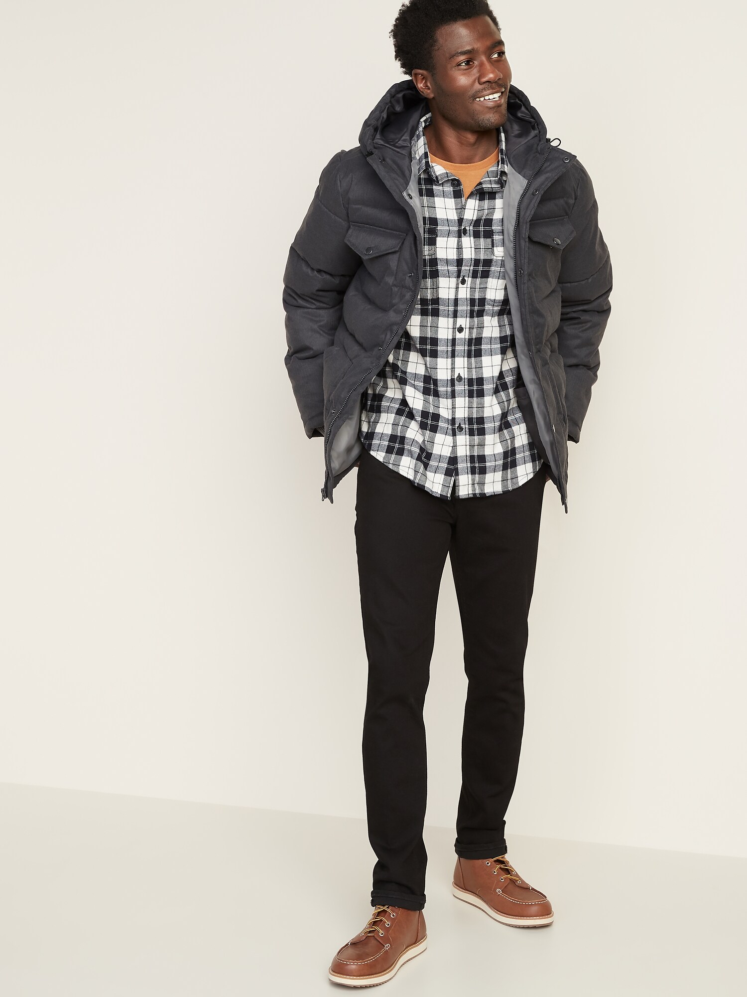 Brushed herringbone hooded puffer jacket hotsell