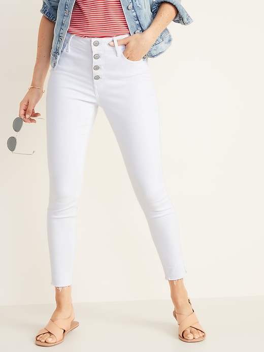 Image number 1 showing, High-Waisted Button-Fly Rockstar Raw-Edge Ankle Jeans For Women