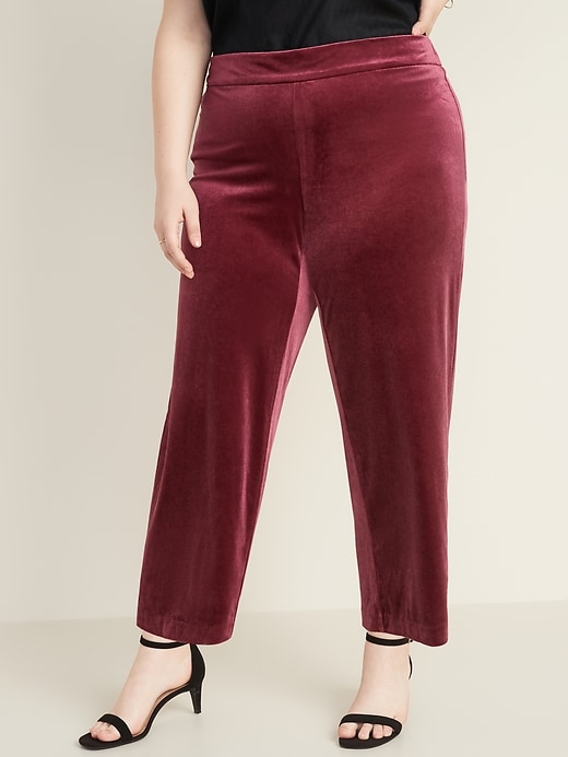 View large product image 1 of 1. Mid-Rise Plus-Size Pull-On Wide-Leg Velvet Pants
