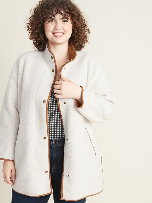 Image number 1 showing, Plus-Size Snap-Front Long Sherpa Coat