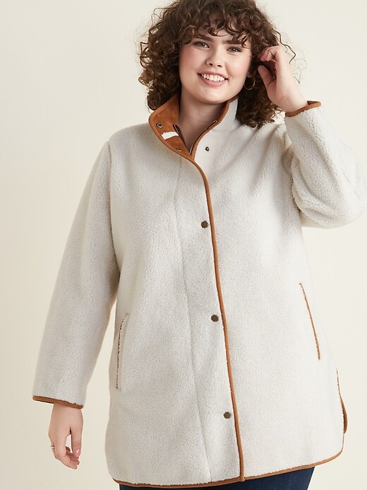 Image number 4 showing, Plus-Size Snap-Front Long Sherpa Coat