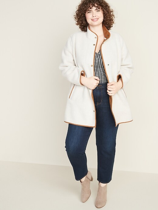 Image number 3 showing, Plus-Size Snap-Front Long Sherpa Coat