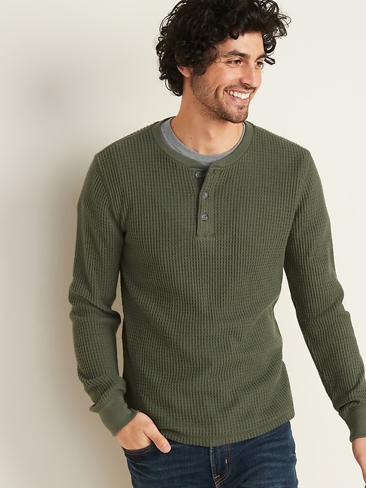 View large product image 1 of 1. Chunky Thermal-Knit Henley T-Shirt