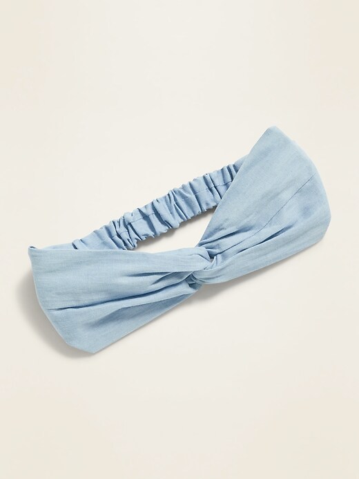View large product image 2 of 2. Knotted Chambray Head Wrap For Women