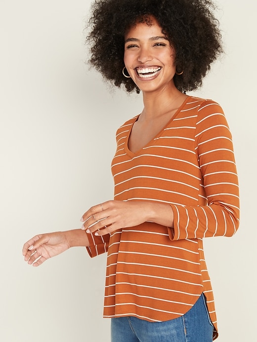 Image number 1 showing, Luxe Striped V-Neck Top for Women