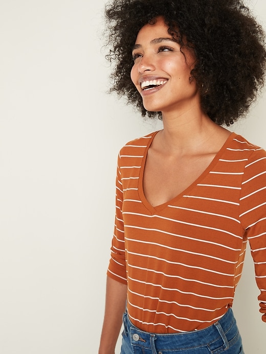 Image number 4 showing, Luxe Striped V-Neck Top for Women