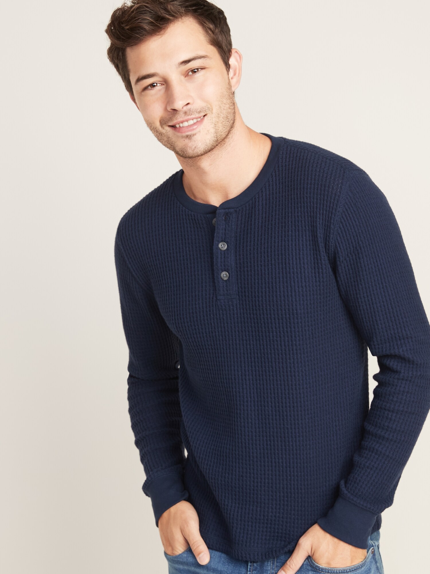 Chunky Thermal-Knit Henley T-Shirt for Men