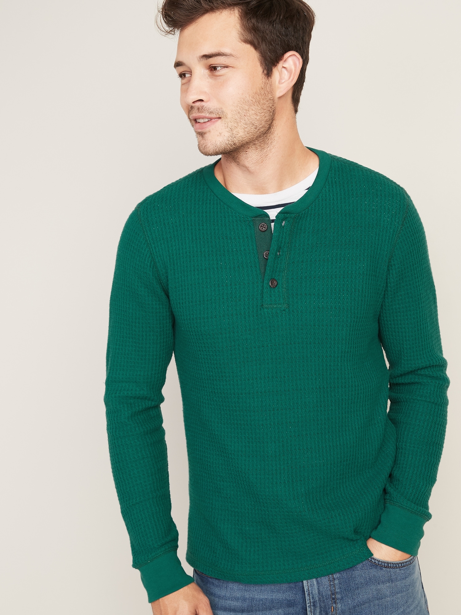 Chunky Thermal-Knit Henley T-Shirt