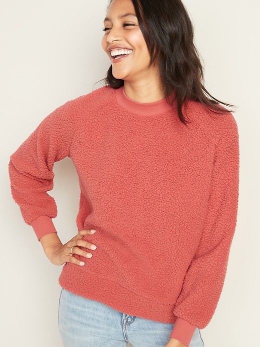 View large product image 1 of 1. Mock-Neck Raglan-Sleeve Sherpa Sweatshirt for Women