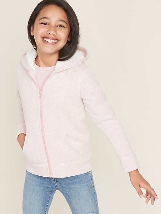 View large product image 1 of 1. Sherpa-Lined Sweater-Fleece Zip Hoodie for Girls