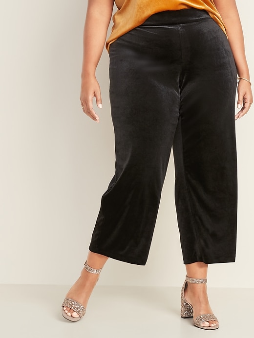 Mid-Rise Plus-Size Pull-On Wide-Leg Velvet Pants