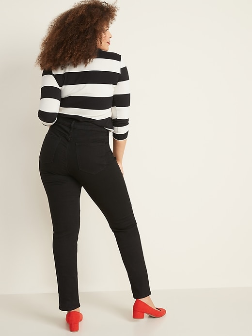Image number 7 showing, High-Waisted Distressed Power Slim Straight Black Jeans For Women