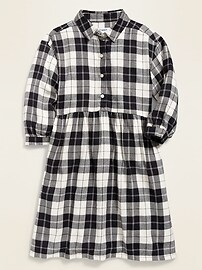 View large product image 3 of 4. Waist-Defined Plaid Flannel Shirt Dress for Girls