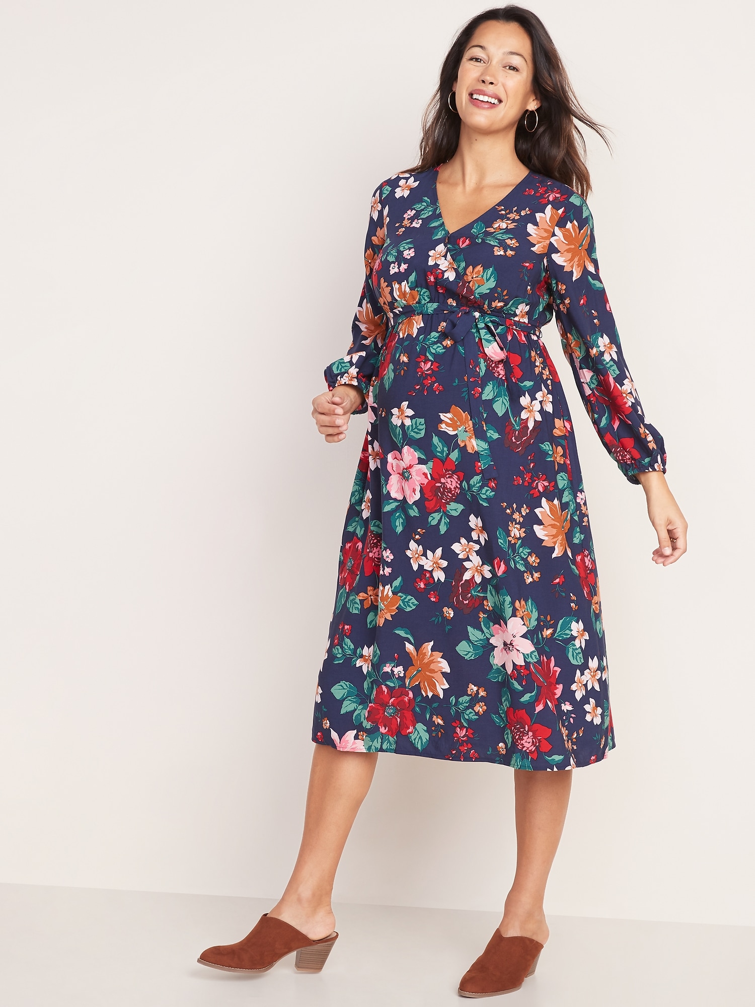 Navy floral hotsell wrap midi dress