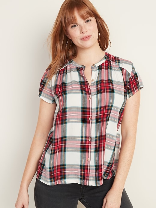 Image number 1 showing, Button-Front Plaid Blouse for Women