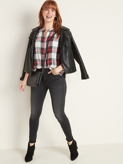 Image number 3 showing, Button-Front Plaid Blouse for Women