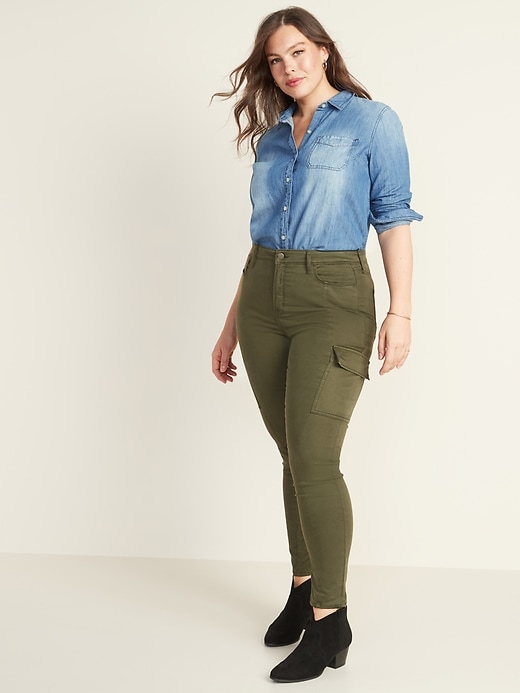 Image number 8 showing, High-Waisted Sateen Rockstar Super-Skinny Cargo Pants for Women