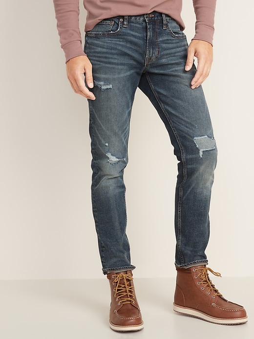 View large product image 1 of 2. Relaxed Slim Built-In Flex Distressed Jeans
