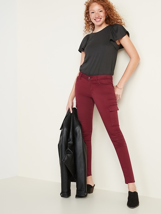Image number 3 showing, Mid-Rise Sateen Rockstar Super Skinny Cargo Pants for Women