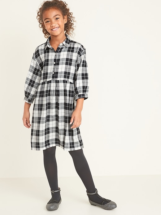 View large product image 1 of 4. Waist-Defined Plaid Flannel Shirt Dress for Girls