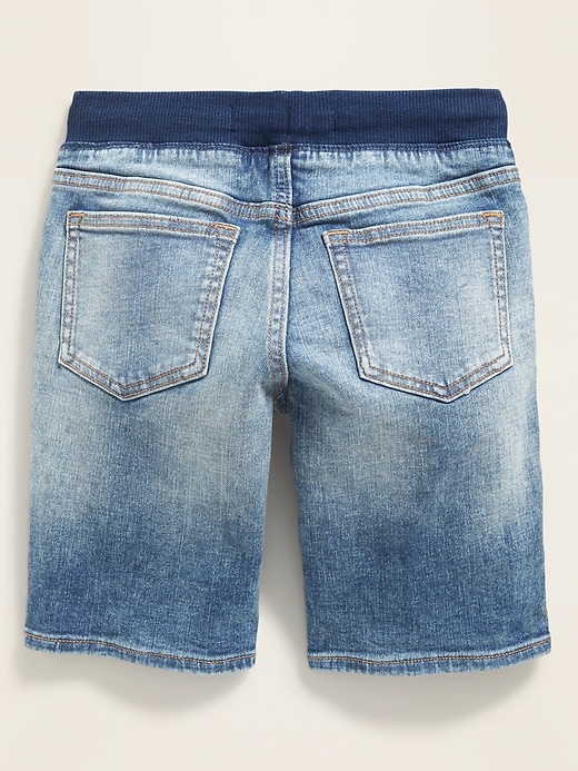 View large product image 2 of 3. Karate Rib-Knit Waist Distressed Built-In Flex Max Jean Shorts For Boys