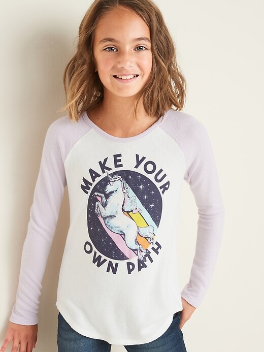 View large product image 1 of 2. Plush-Knit "Make Your Own Path" Graphic Tee for Girls