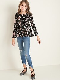 View large product image 3 of 3. Floral-Print Tiered Slub-Knit Top for Girls