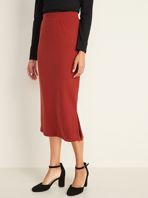 Rib-Knit Midi Skirt for Women Old Navy
