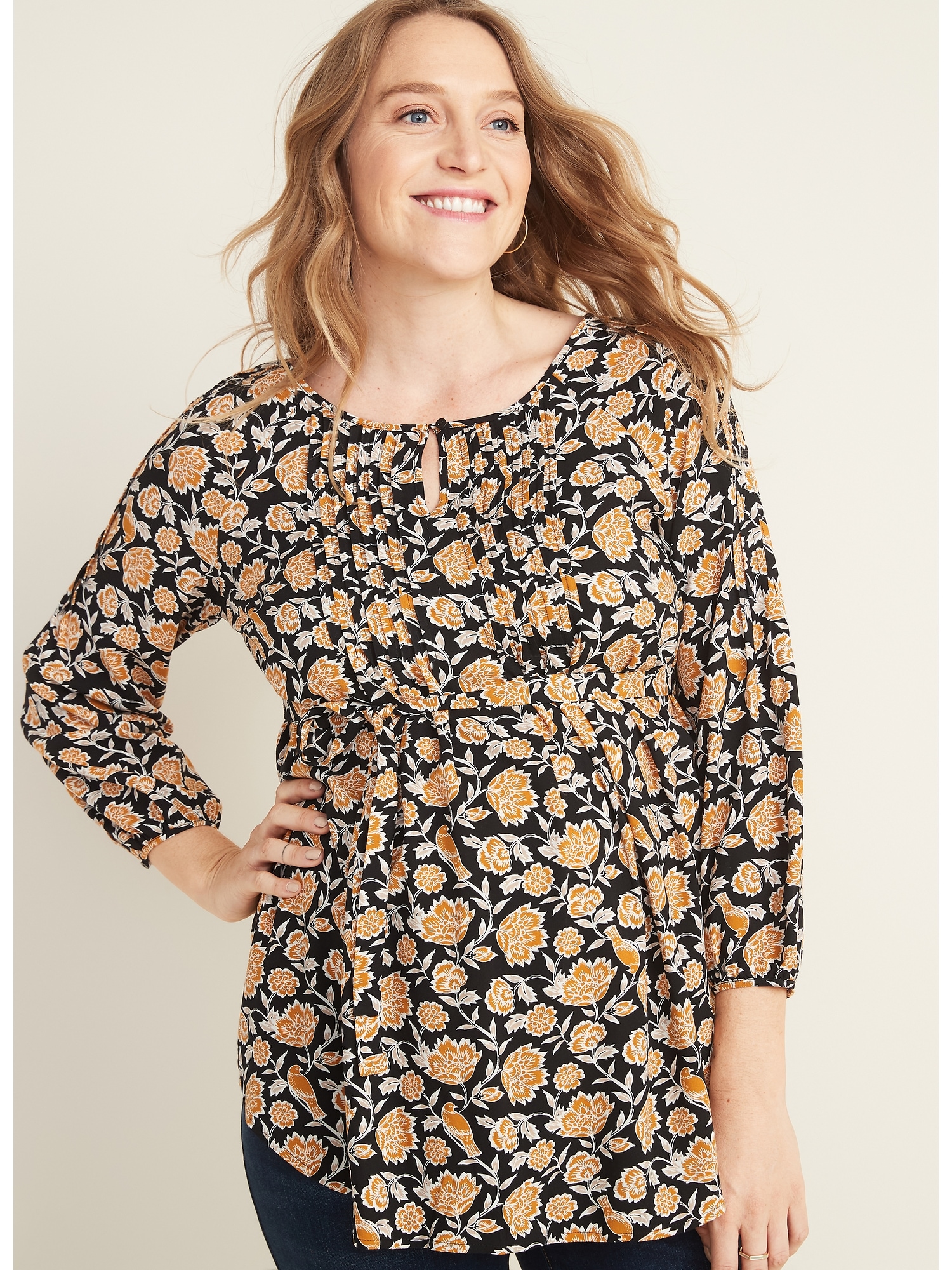 Maternity Pintuck TieBelt Blouse Old Navy