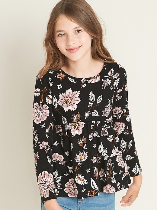 View large product image 1 of 3. Floral-Print Tiered Slub-Knit Top for Girls