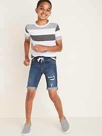 View large product image 3 of 3. Karate Rib-Knit Waist Distressed Built-In Flex Max Jean Shorts For Boys