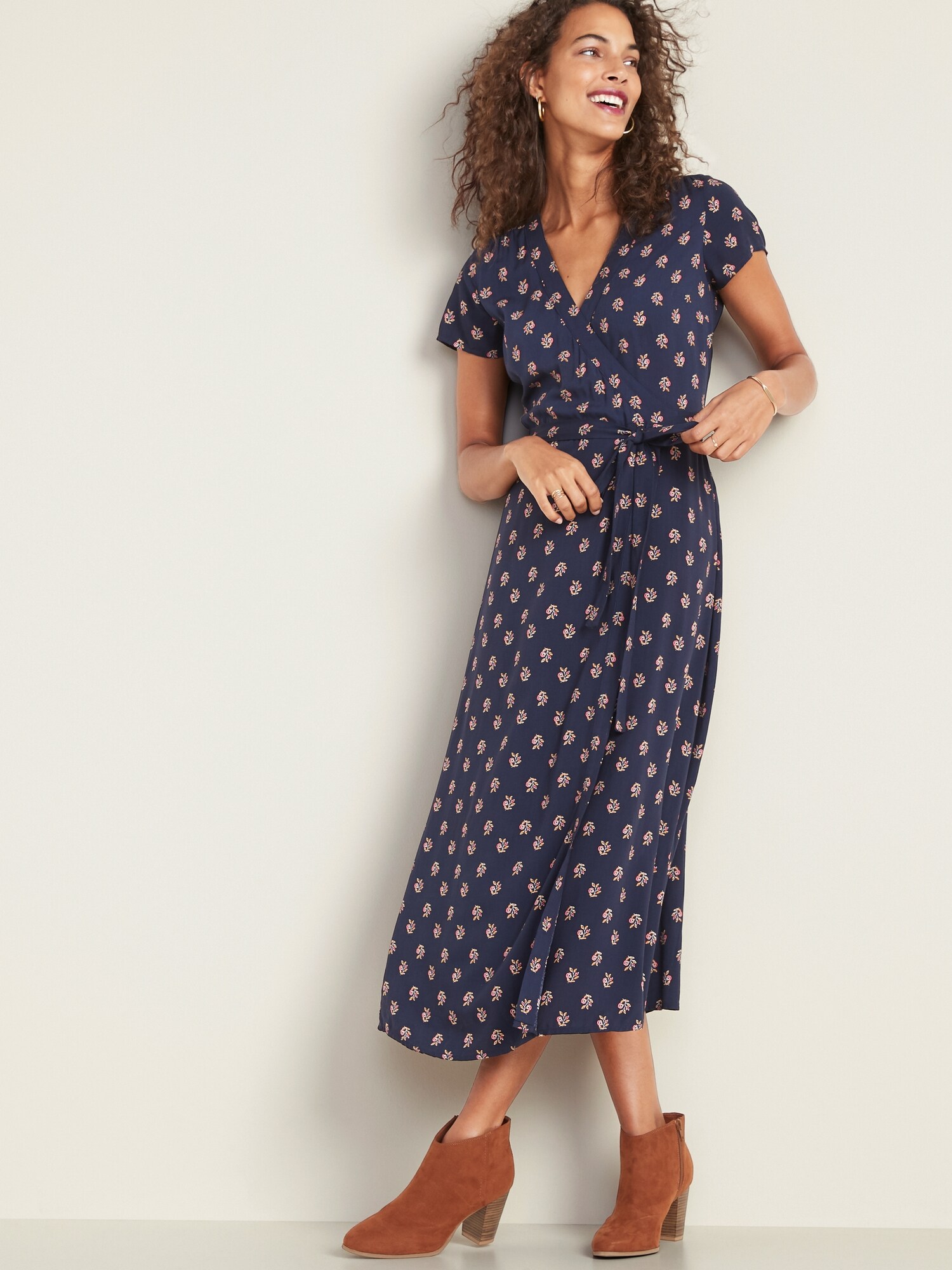 Wrap Front Midi Dress for Women Old Navy