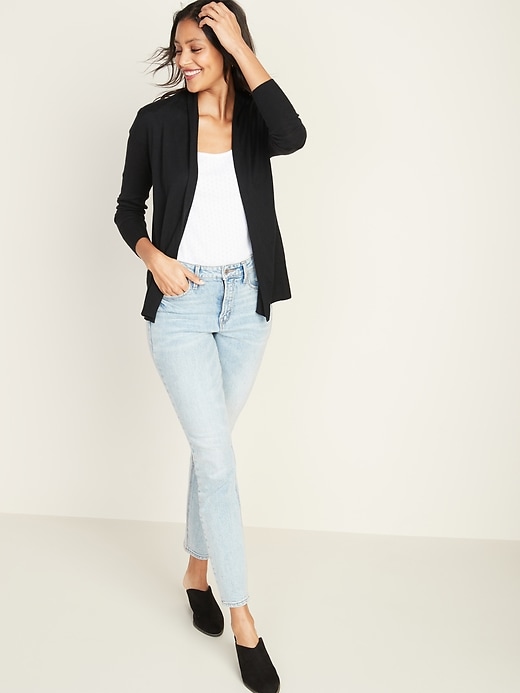 Image number 3 showing, Short Shawl-Collar Open-Front Sweater for Women