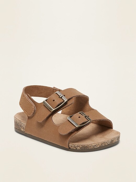View large product image 1 of 4. Unisex Faux-Leather Double-Buckle Sandals for Baby