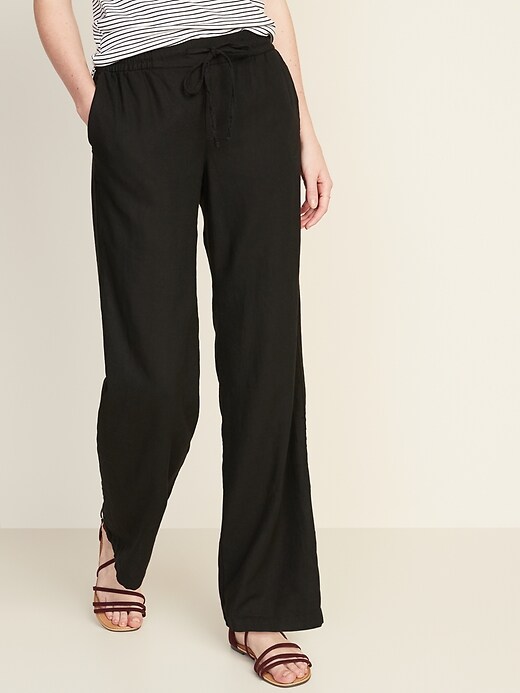 View large product image 1 of 1. Mid-Rise Wide-Leg Linen-Blend Pull-On Pants for Women