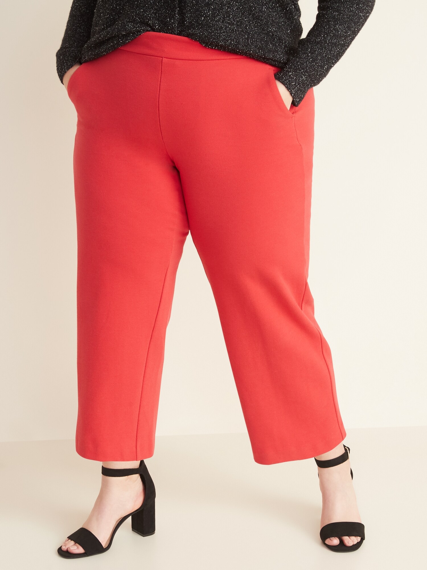 Plus Red High Waisted Wide Leg Trousers