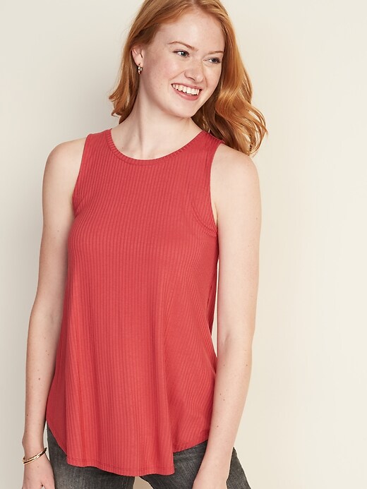 View large product image 1 of 3. High-Neck Rib-Knit Swing Tank for Women