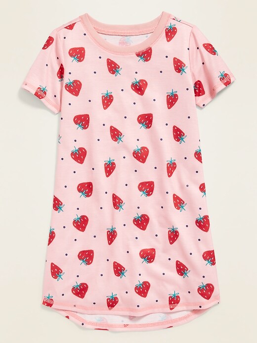 View large product image 1 of 2. Strawberry-Print Jersey Nightgown for Toddler Girls & Baby