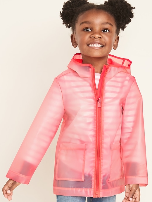View large product image 1 of 1. Water-Resistant Hooded Rain Jacket for Toddler Girls