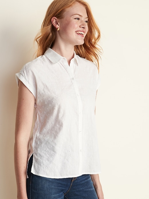 Image number 1 showing, Textured Button-Front Shirt for Women