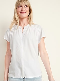 Shirred Button-Front Blouse for Women