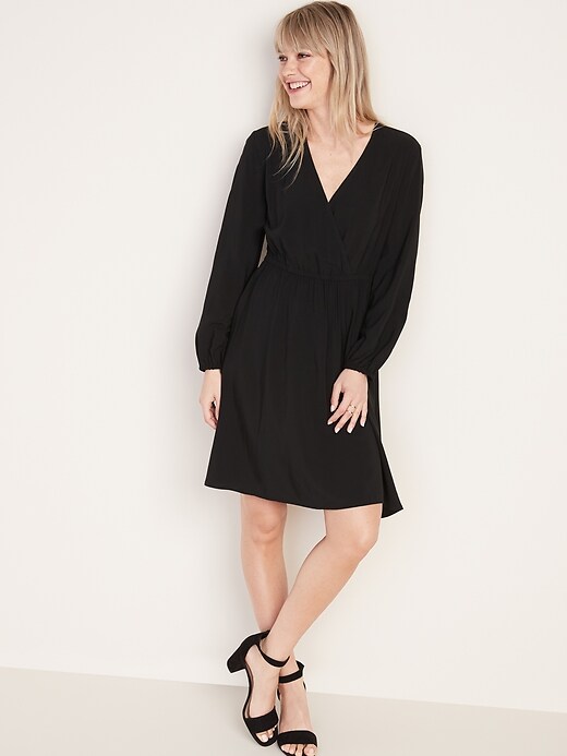 Image number 1 showing, Waist-Defined Wrap-Front Dress for Women