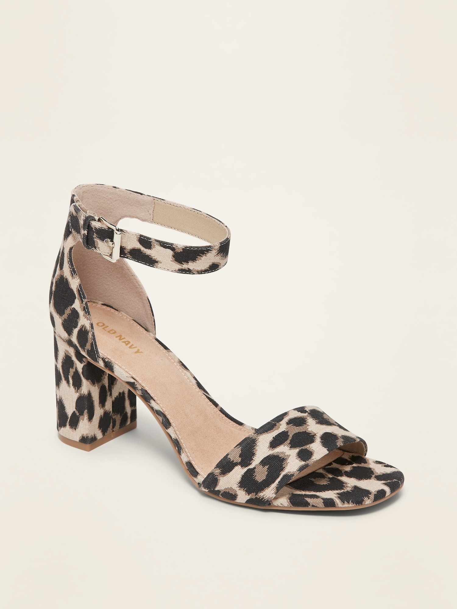 Leopard-Print Canvas Block-Heel Sandals 