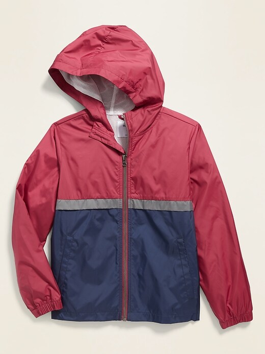 View large product image 1 of 1. Water-Resistant Hooded Color-Blocked Windbreaker For Boys