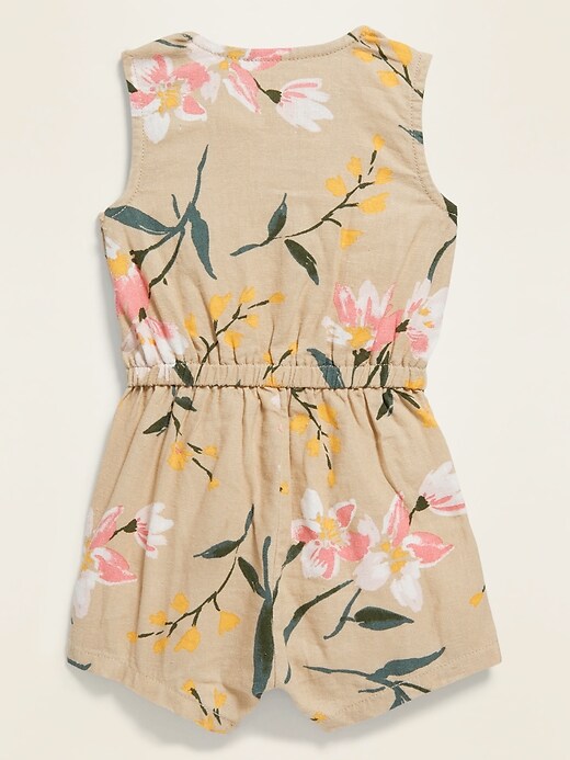 View large product image 2 of 2. Floral-Print Linen-Blend Romper for Baby