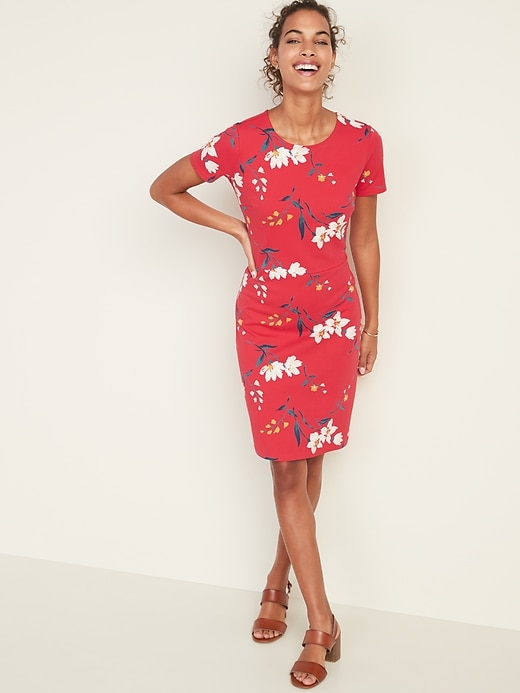 Image number 1 showing, Floral-Print Ponte-Knit Sheath Dress for Women